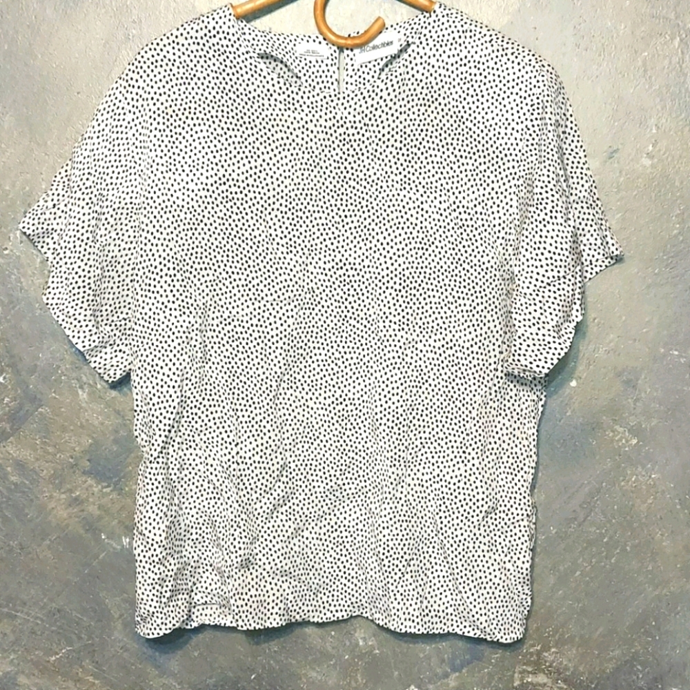 ‼️4/$20.J.H. Collectibles VTG wht blk dot blouse - Picture 1 of 7